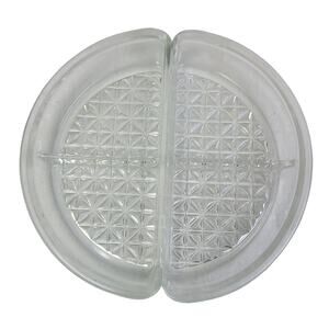 2 Vintage Clear Cut Glass Half Moon Floral Patter Divided Serving Dishes